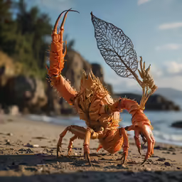 a small, scary crab on a beach with its wings spread