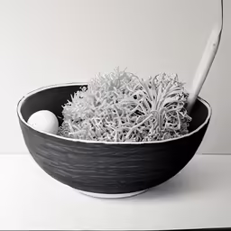 a bowl filled with sea squirts and a pen
