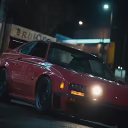 a red car parked on the side of a street