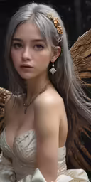 a pretty young girl in an angel costume with wings
