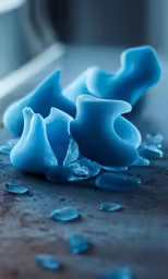 the blue liquid is spilling on a surface