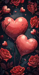 hearts and roses on black and red