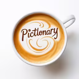 a cup of coffee with the word pilotoray painted in brown