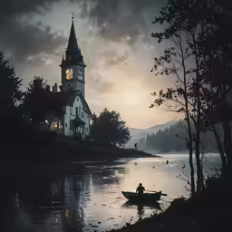 an image of a boat on the water at sunset