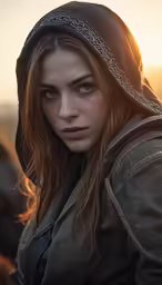 young girl in winter clothing outdoors at sunset
