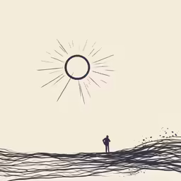 a man stands on a wave in front of the sun