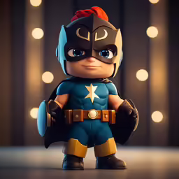 a toy that is wearing a mask and holding a bag