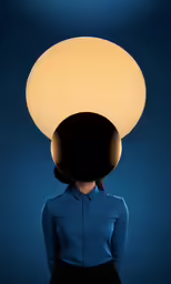 a person with a dark, lit disk on their head