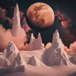 a surreal landscape with some distant stars in the sky