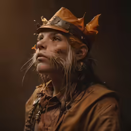 a person wearing a costume with horns and a hat
