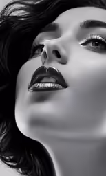 a woman with metallic makeup and black hair