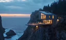 a small house that is by the water