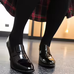 person in black dress with long legs wearing black shoes