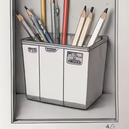 pencils in storage bin, with smaller pencils on the top
