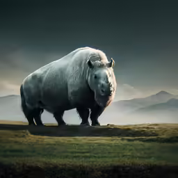 a large gray animal walking across a field