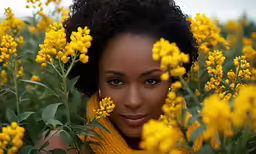 a woman is in a field of flowers