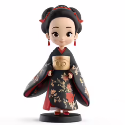 a little figurine is holding a plate in her hands