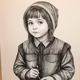 a drawing of a little girl holding a camera