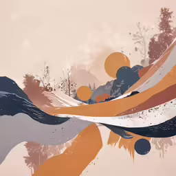 a painting of a water area with trees and rocks