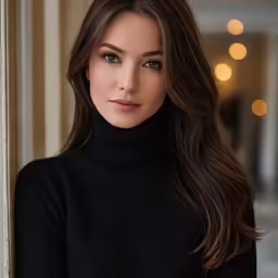 a close up of a person wearing a black top