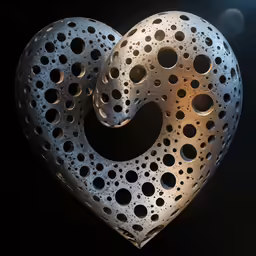a metal sculpture with circles and holes on it