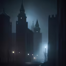 fog covers the sky above tall buildings in the city
