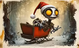 a cute little character with a santa hat in a sleigh