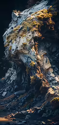 an image of a rock that has plants growing out of it