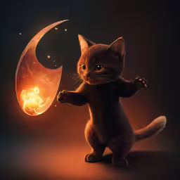 a cat in motion holding a fireball in front of its eyes