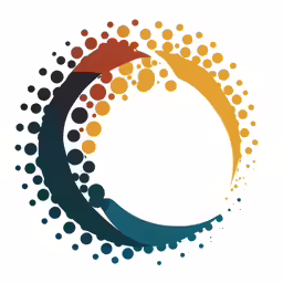 an orange and blue circle with black circles