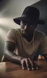 the man in the hat is posing for a picture