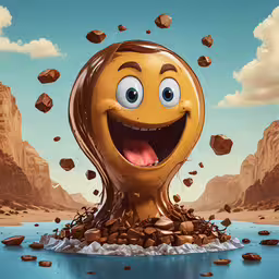 a cartoon like object that has eyes and nose as it floats in the water,a computer generated digital painting of an onion splashing into the water