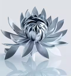 a metallic metal flower sculpture on top of a table