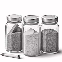 four glass containers filled with lots of sand