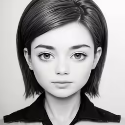 a girl with big eyes and dark shirt