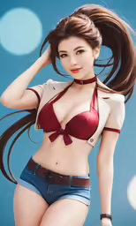 the japanese model is dressed in a red and white top