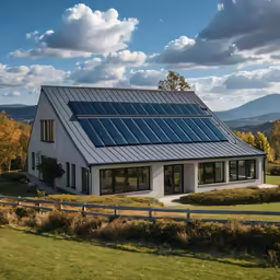 a solar house in the countryside with a nice view