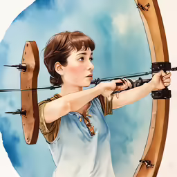 a girl holding a bow aiming an arrow