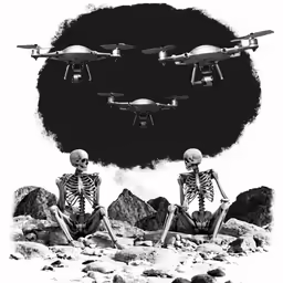 two skeleton skeletons sitting on the rocks under a cloud