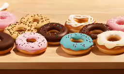 a variety of donuts, with different colors and sizes