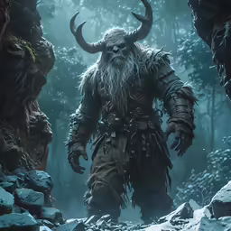 the elderman is walking through the forest with his horns
