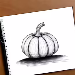 a drawing of a pumpkin sits on top of a table