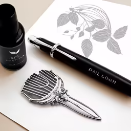 a set of scissors and a comb next to a marker