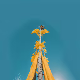 a very tall flowered structure against a blue sky