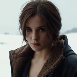 a woman looks down in an intense stare