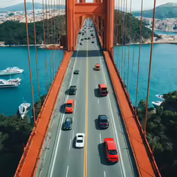 traffic is driving across the golden gate bridge