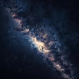 a large area of clouds with lots of water and the stars behind it