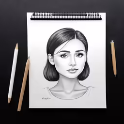 a drawing of a woman next to two pencils