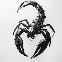 a black and white drawing of a scorpion