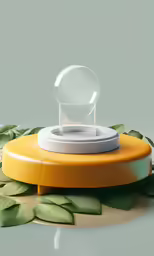 an orange and white object with leaves surrounding it